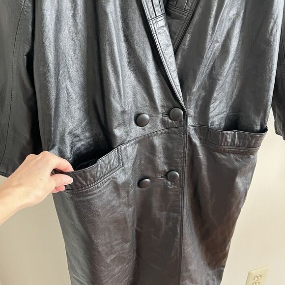 Vintage Donna Pelle Long Leather Trench Coat Sz L Black Y2K 90s Grunge Goth - Picture 9 of 14